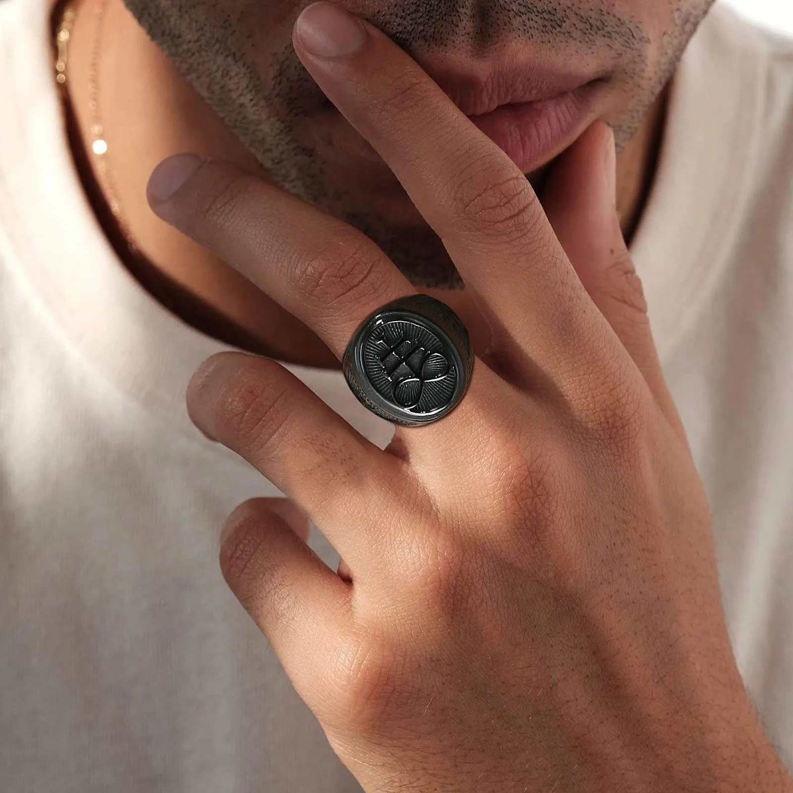 Vnox Sigil of Lucifer Rings Men Boys Talisman Amulet Gift Jewelry,Black Stainless Steel Satan Demon Devil Symbol Signet Ring