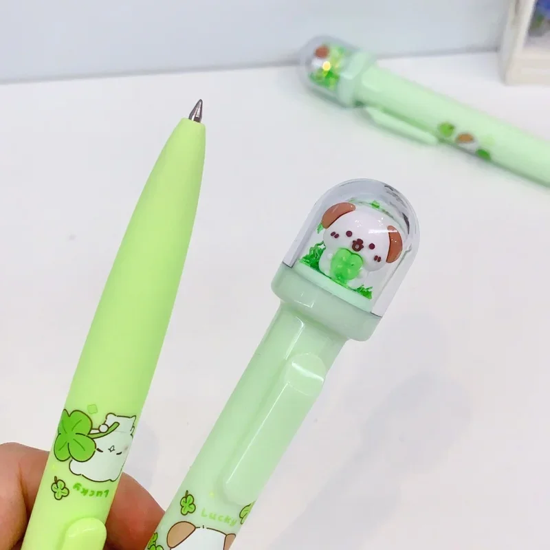 24pc /lot Kawaii Four-leaf Clover Bear Dog Landscape Press Gel Pen Cute 0.5mm Ink Black Gel Pen for Writing Office School Supply