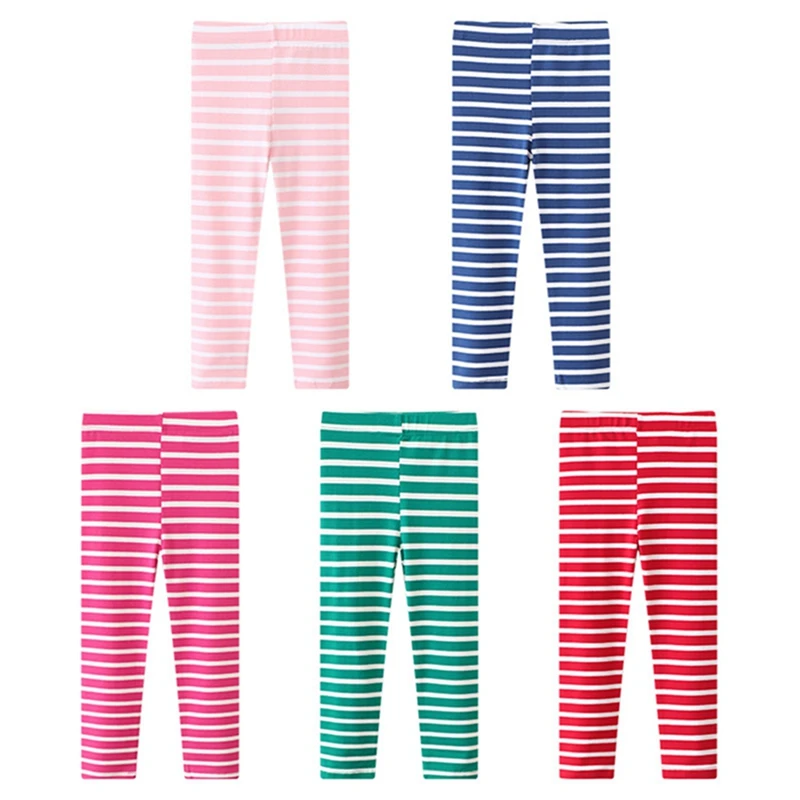 Kids Girl Pants Soft Elastic Stripe Cotton Leggings Solid Color Girls Skinny Pants Trousers Spring Autumn 2-7Y Children Leggings