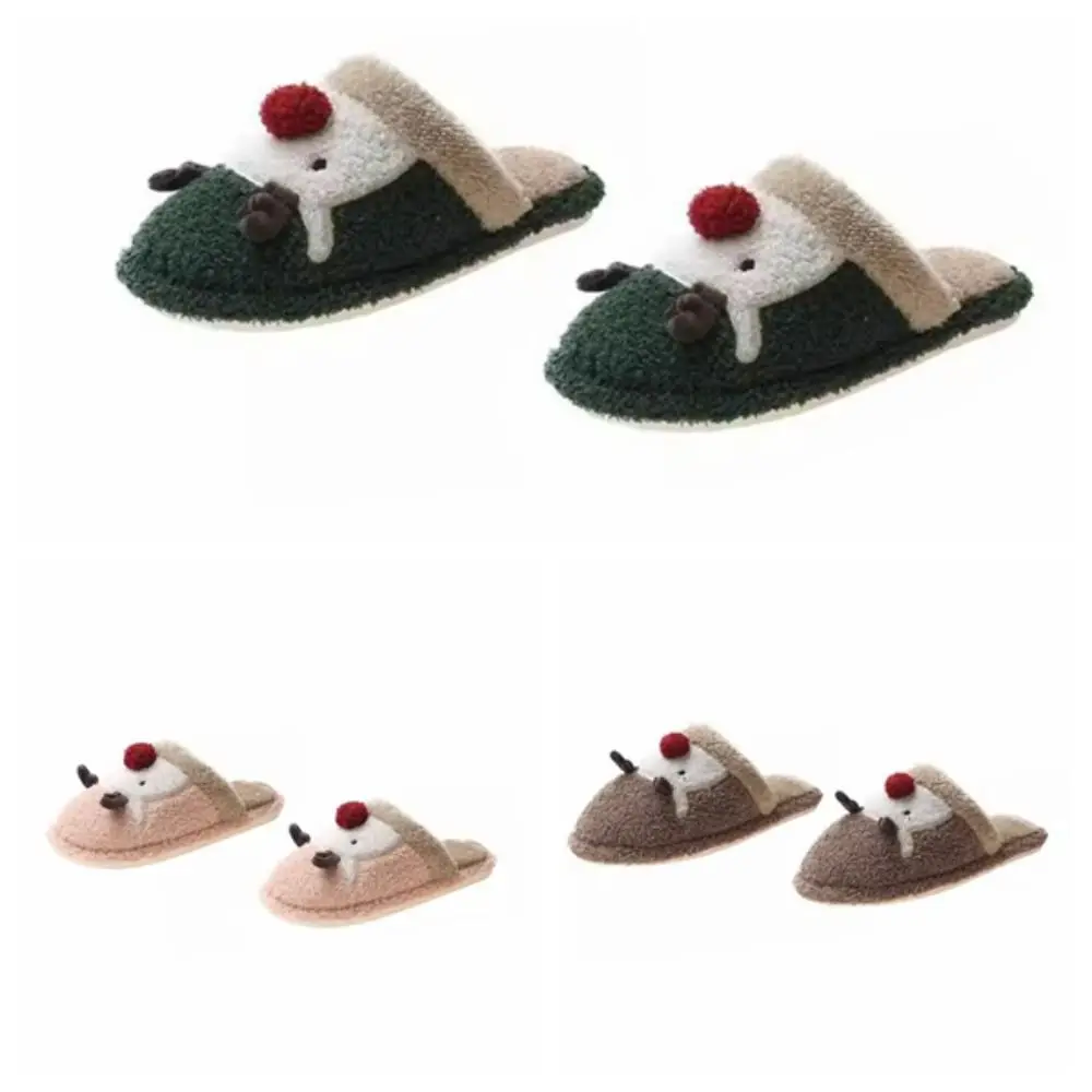 Kawaii Elk Christmas Plush Slippers Anti Slip Durable Winter Indoor Slippers Bedroom Fluffy Home Slippers Women Girls