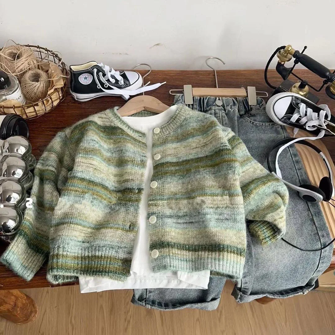 

Winter Children Boy Sweater Cotton Contrast Striped Infant Babys Boy Knitwear Coat Korean Kids Boy Cardigan Coat Little Boy Coat