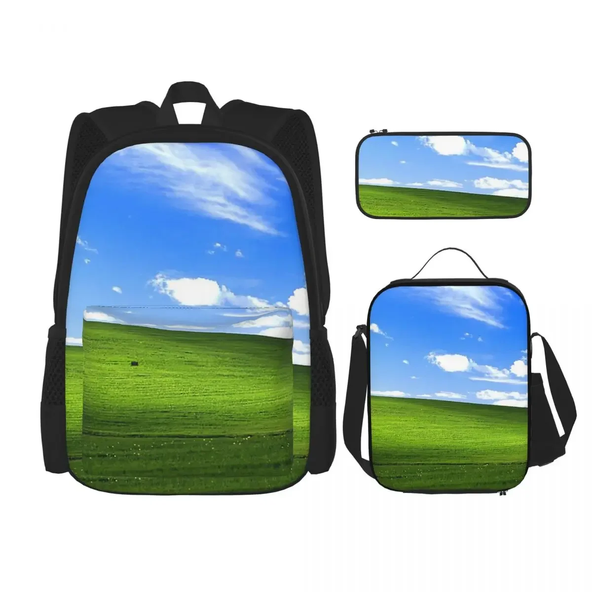 Windows XP Wallpaper Backpacks Boys Girls Bookbag Children School Bags Cartoon Kids Rucksack Lunch Bag Pen Bag Three-Piece Set