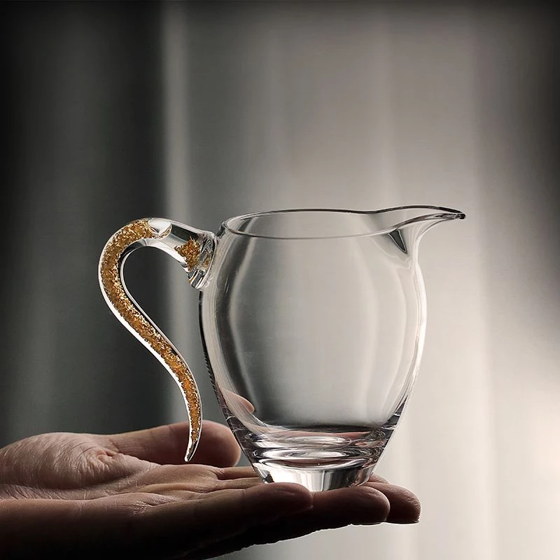 Gold Foil Handle Clear Tea Cup, Heat-resistant, Transparent, Handmade, High-grade, Lead-free, Simplicity Home Teaware