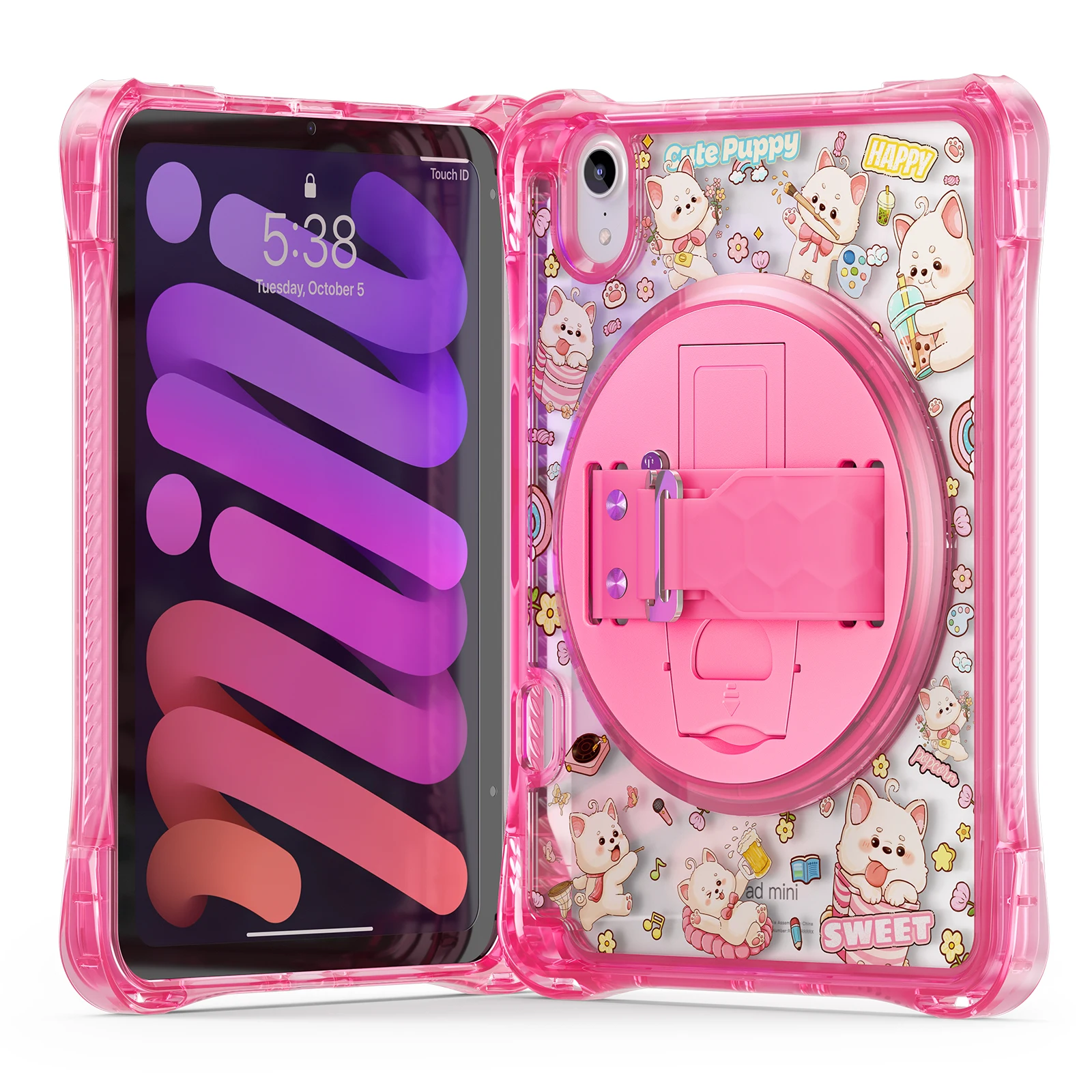 Tablet Case for iPad Mini 7 A17 Pro 2024 Kids Stand Cover with Shoulder Strap for iPad Mini 6 2021 Rotating bracket Case