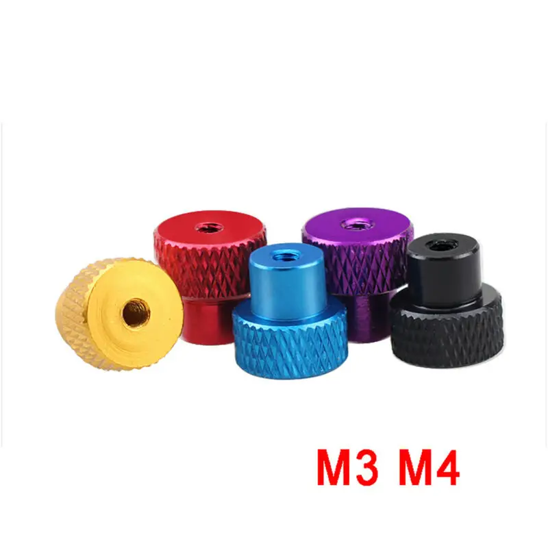 1Pcs M3 M4 Through Hole Knurled Thumb Nuts Aluminum Alloy Hand Grip Knob Step Nut Blue Purple Golden