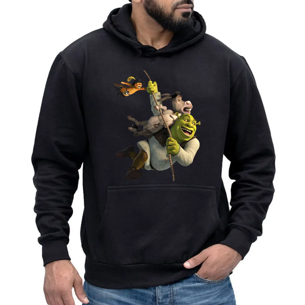 Sudadera Hombre New Fashionable and Men's Women's Shrek Animated Hooded Simple Long Sleeved Sweatshirts Urban Autumn Winter Tops