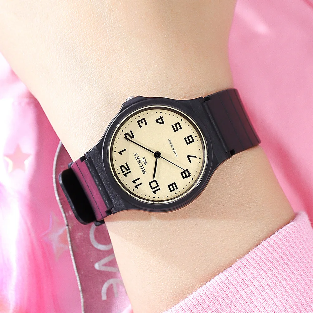 

Оригинальные наручные часы Disney, женские водонепроницаемые модные простые трендовые кварцевые часы, из смолы, с календарем для школьниц