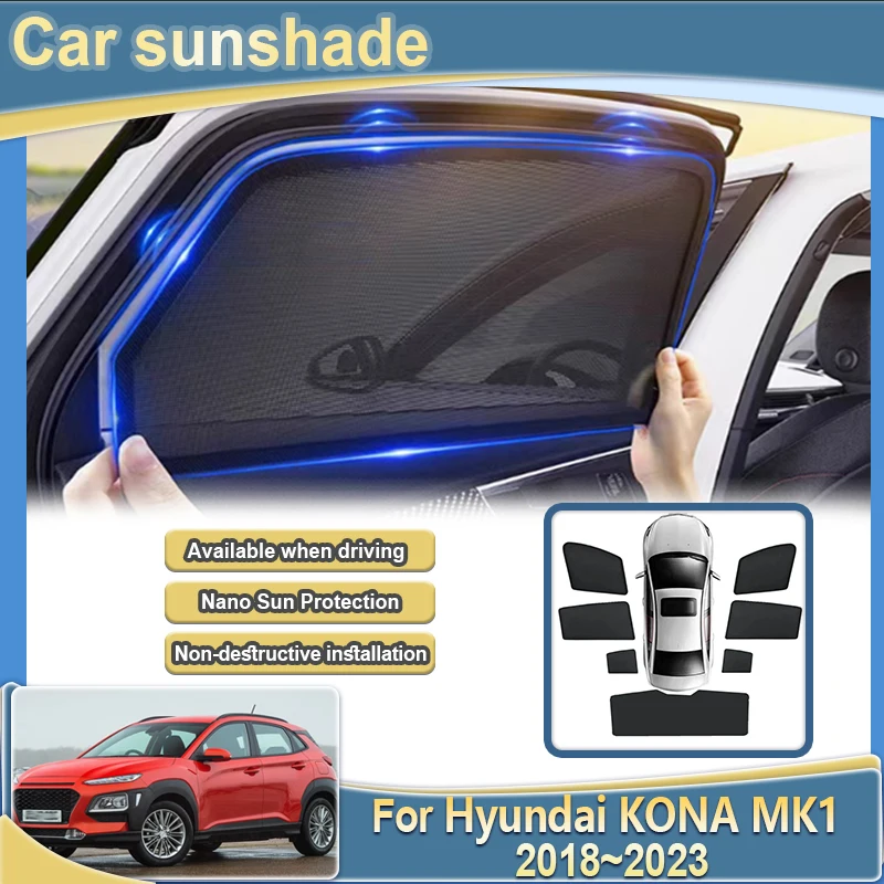 

Для Hyundai KONA Encino OS 2018 ~ 2023 MK1 автомобильный сетчатый солнцезащитный козырек, солнцезащитный козырек, солнцезащитный крем, блокирующие свет шторы, конфиденциальность, автозапчасти