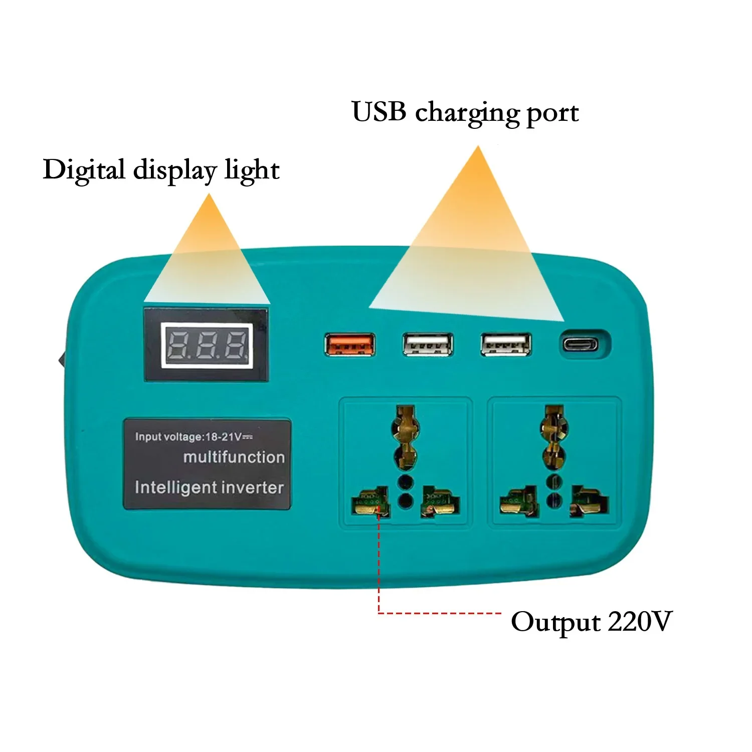 

Battery converter adapter with DC to AC 220V smart inverter and USB ports for powering portable and household appliances