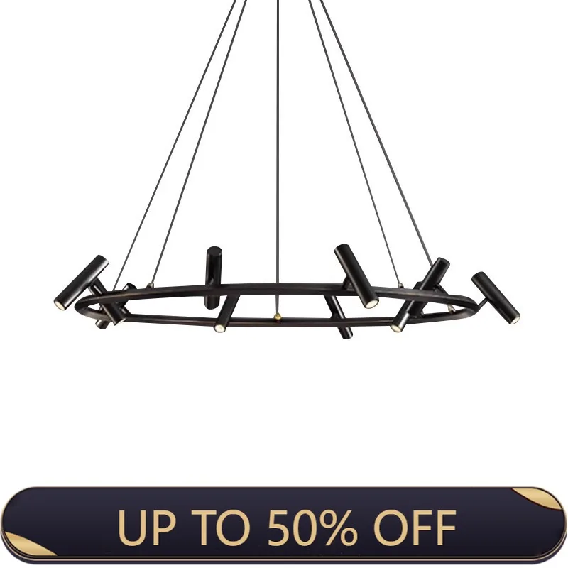 Minimal Chandelier Balck Metal Adjustable Lamp Living Room Dining Room Kitchen Indoor Lighting Led Round Copper Pendant Light