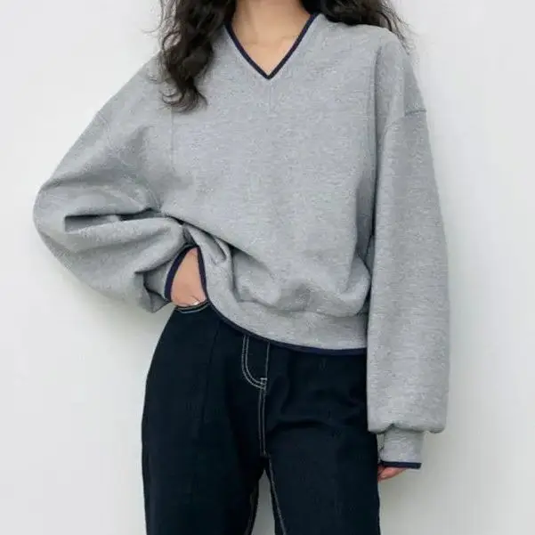 Sudaderas de punto para mujer, sudaderas de gran tamaño, informal, de manga larga, con cuello en V, jersey elegante y versátil