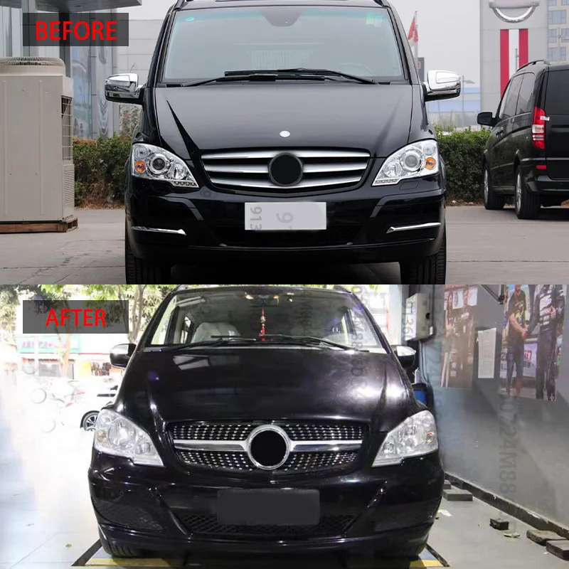 

Передняя решетка радиатора для Mercedes Vito/Viano 2006-2014 W639, глянцевая черная, на заказ, в стиле люкс, для модификации экстерьера автомобиля
