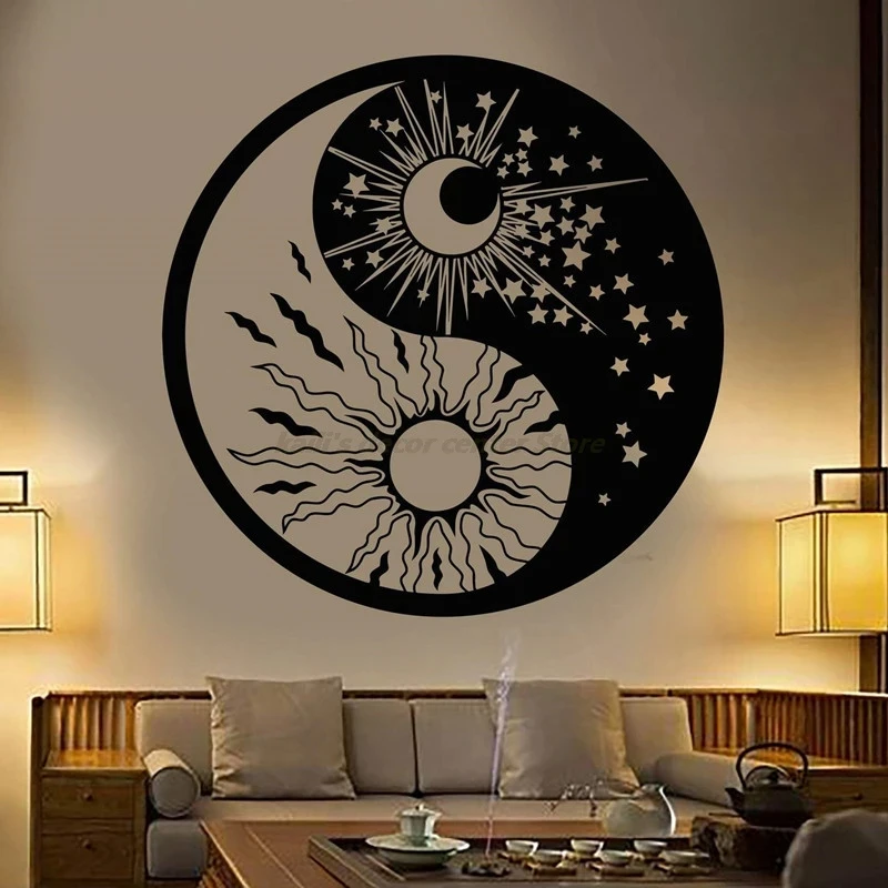 Vinyl Wall Decals Home Living Room Bedroom Decoration Yin Yang Symbol Sun Moon Buddhism Star Day And Night Sticker Mural Gift