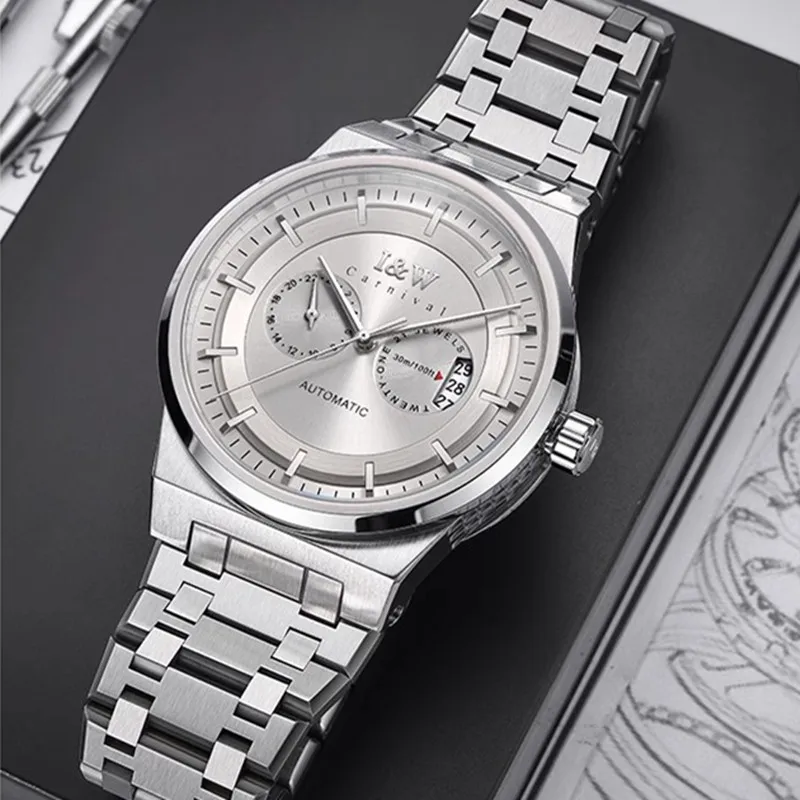 

КАРНАВАЛ Брендовые механические часы Роскошный сапфировый календарь MIYOTA Механизм Автоматические наручные часы Водонепроницаемые для мужчин Montre Homme