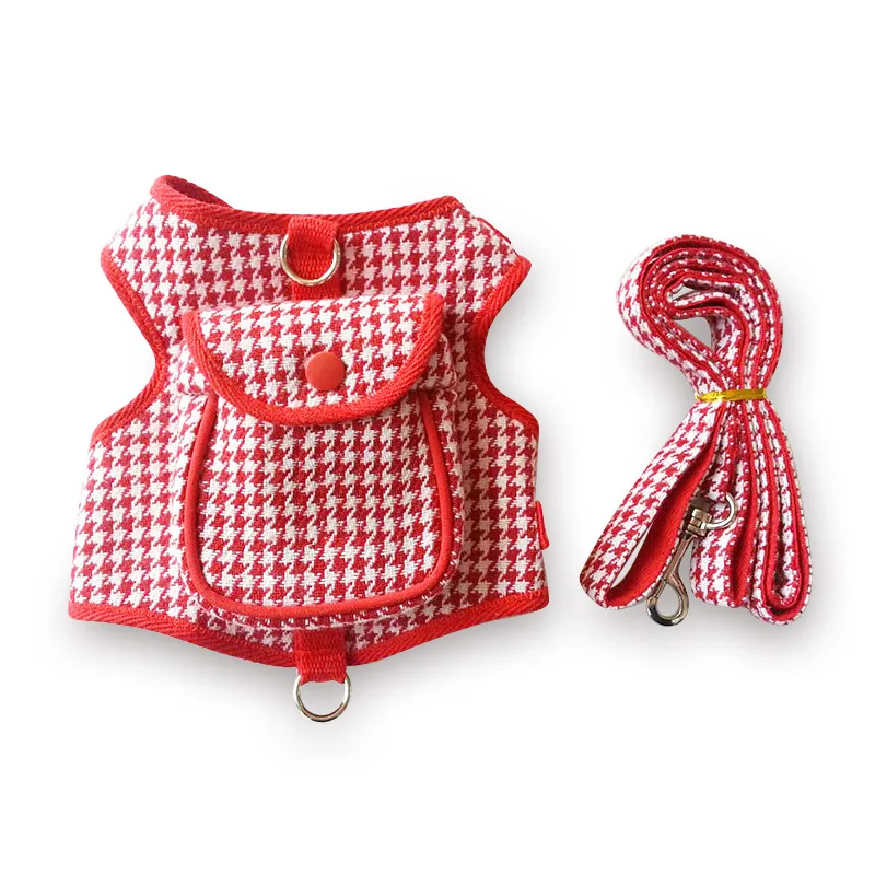 Step in Dog Harness Black Red Plaid Harness withe Snack Bags for Small Dogs Cat Houndstooth Traction Suit Puppy Harness Vest