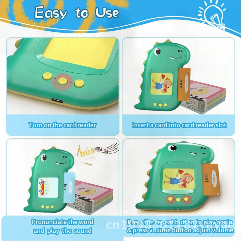 آلة ألغاز بطاقة فلاش الناطقة للتعليم المبكر لعبة تعلم اللغة الإنجليزية مع وظيفة قارئ القصص للدماغ القابل لإعادة الشحن للرضع #4