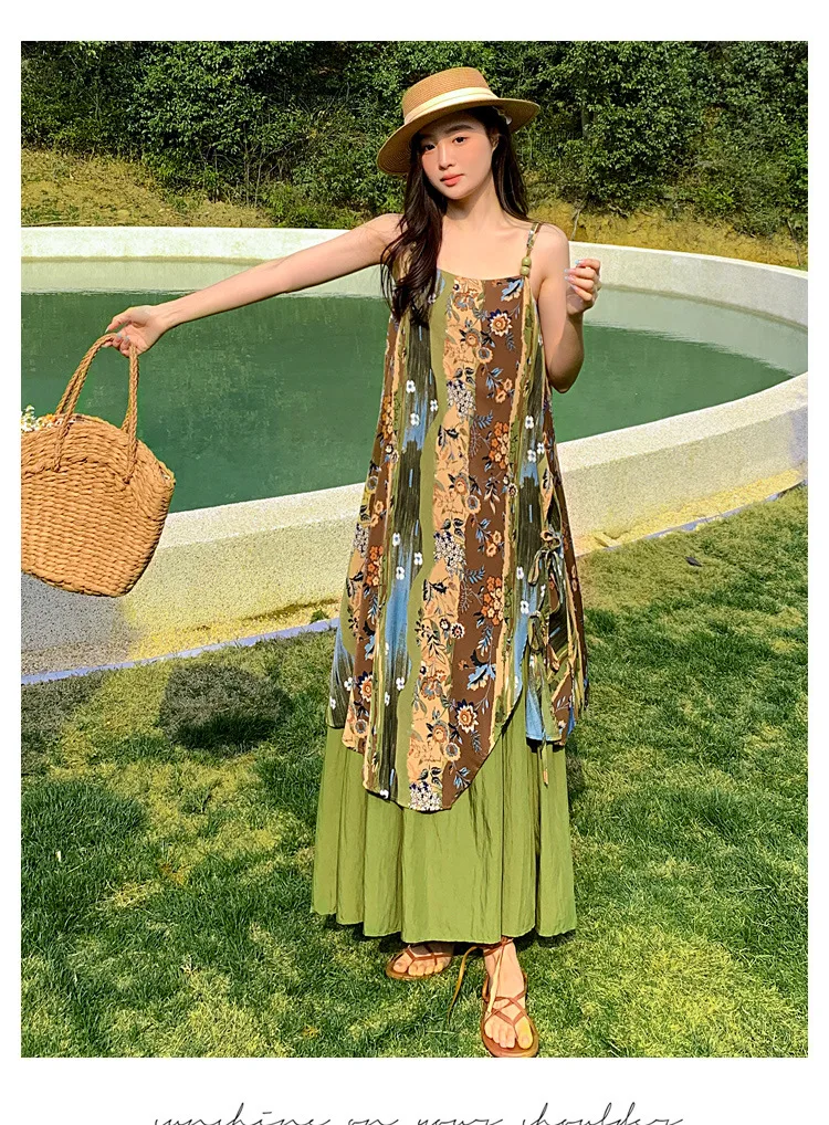 Boho Summer Beach Maxi Dress - Gaun Maxi Wanita Motif Bunga Boho,