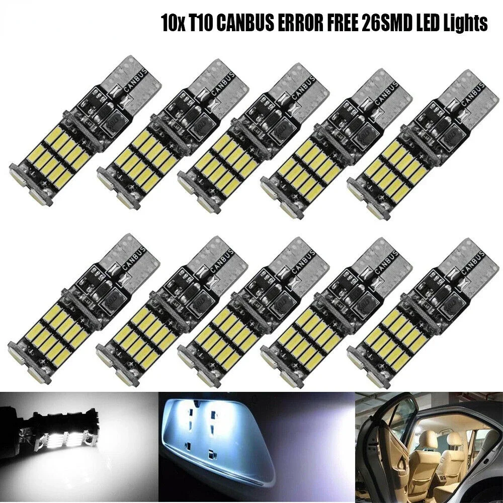 

10x T10 W5W Car LED Bulbs CANBUS ERROR FREE 4014 26 SMD W5W 168 LED Light Reading Interior Dome Light Trunk Lamp Parking Lights