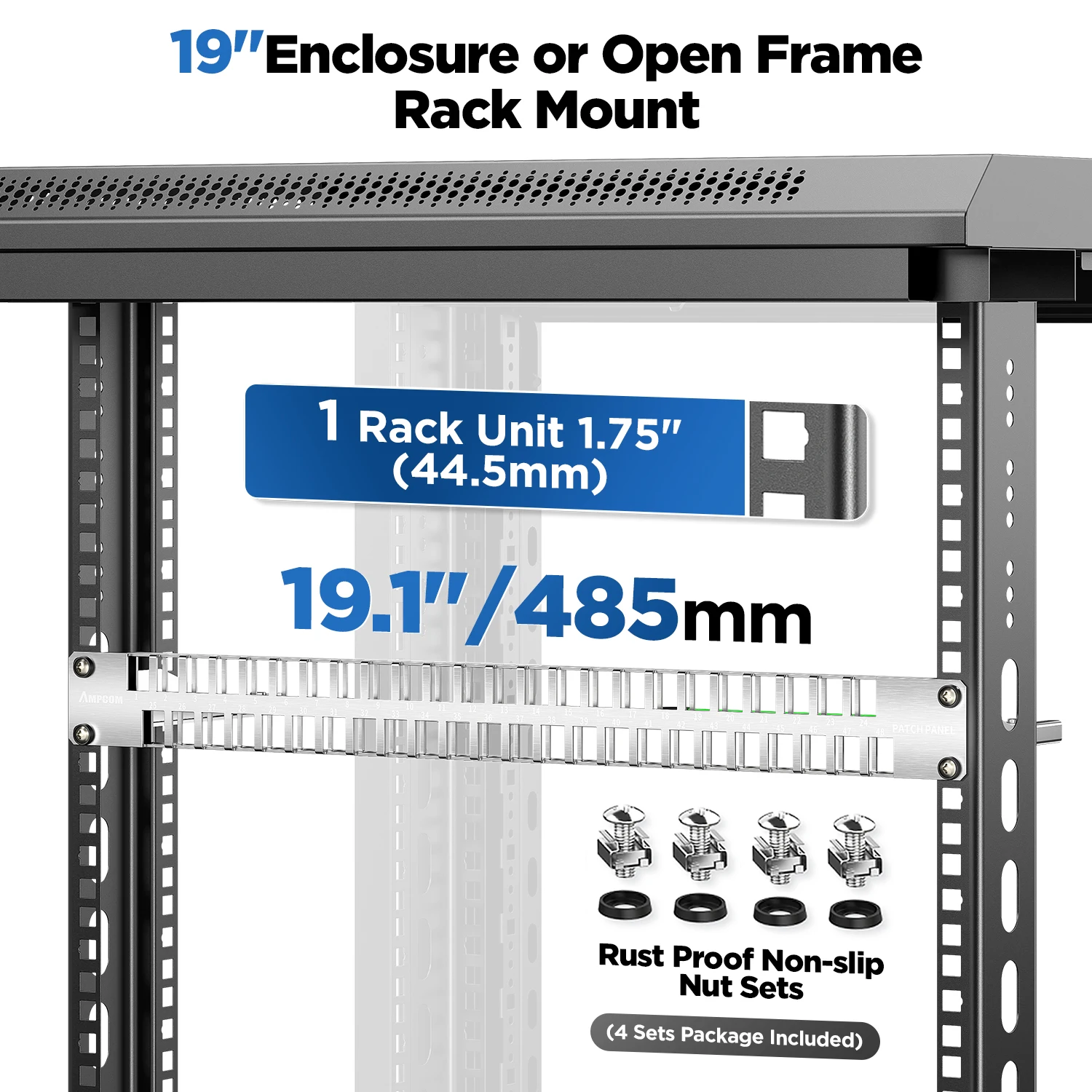Пустая патч-панель AMPCOM Keystone 1U, 48-портовый, STP UTP, крепление в стойку с задней панелью управления кабелем для CAT5E CAT6 CAT6A CAT7 CAT8