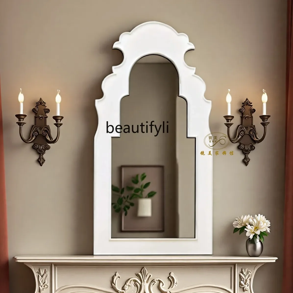 

European washstand bathroom mirror wall-mounted French retro decorative mirror wall-mounted bathroom mirror4446