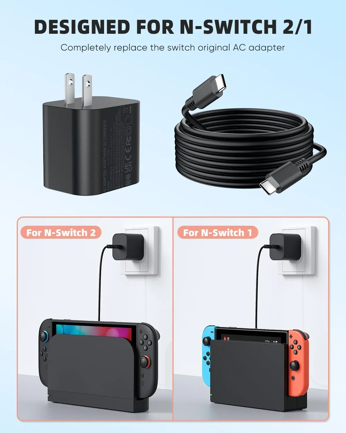 

Быстрое зарядное устройство Type-C 39 Вт для NDS Switch 1/2, адаптер переменного тока с питанием 15 В/2,6 А для NDS Switch 1/2 60 Вт/OLED/контроллеров - вилка стандарта США