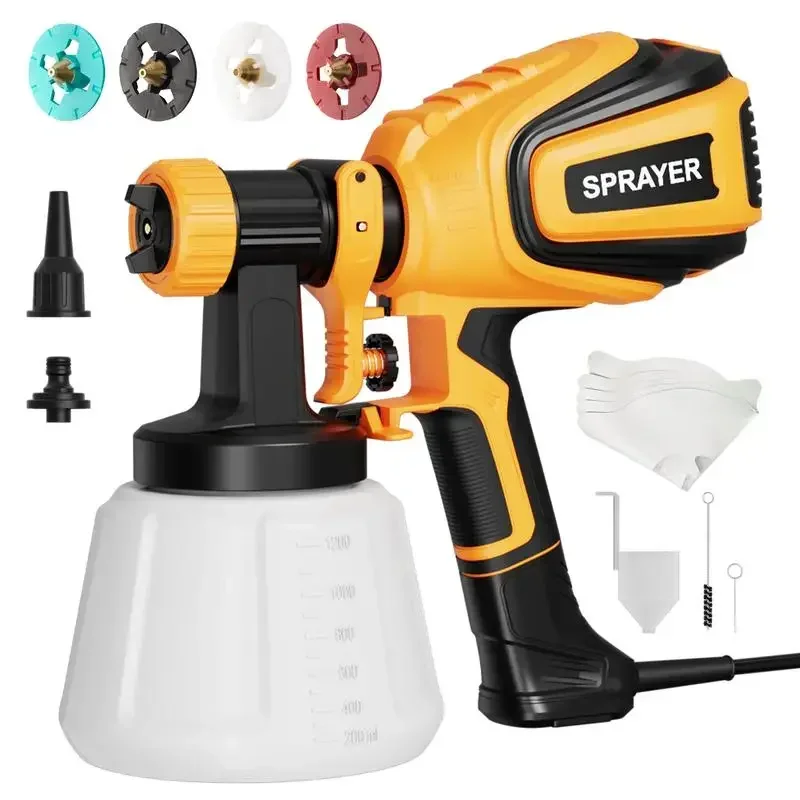 VONFORN Paint Sprayer, 4 Nozzles and 3 Patterns, Easy to Clean, 700W HVLP Paint Sprayer with Cleaning & Blowing Joints