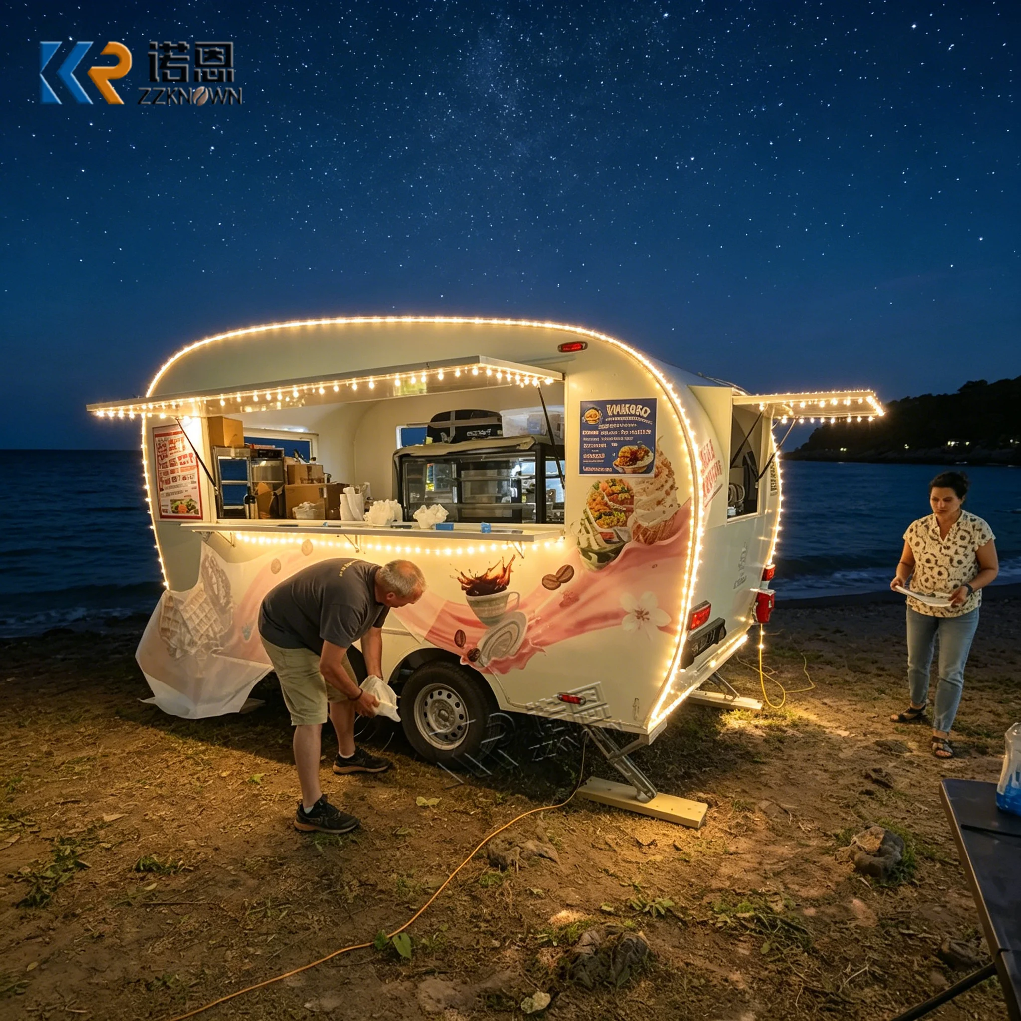 

Stainless Steel Food Trailer with 2 Service Windows Mobile Kitchen Catering Truck for Sale