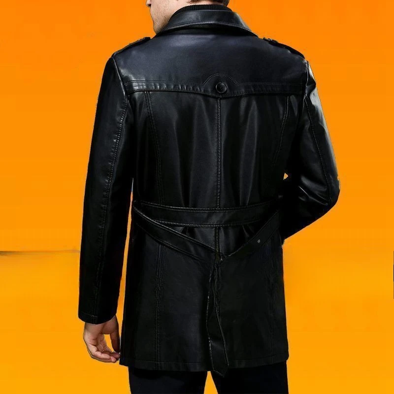 الخريف والشتاء معطف الرجال جلد طبيعي منتصف العمر سميكة مع الصوف منتصف طول سترة واقية من جلد الغنم نمط السترات