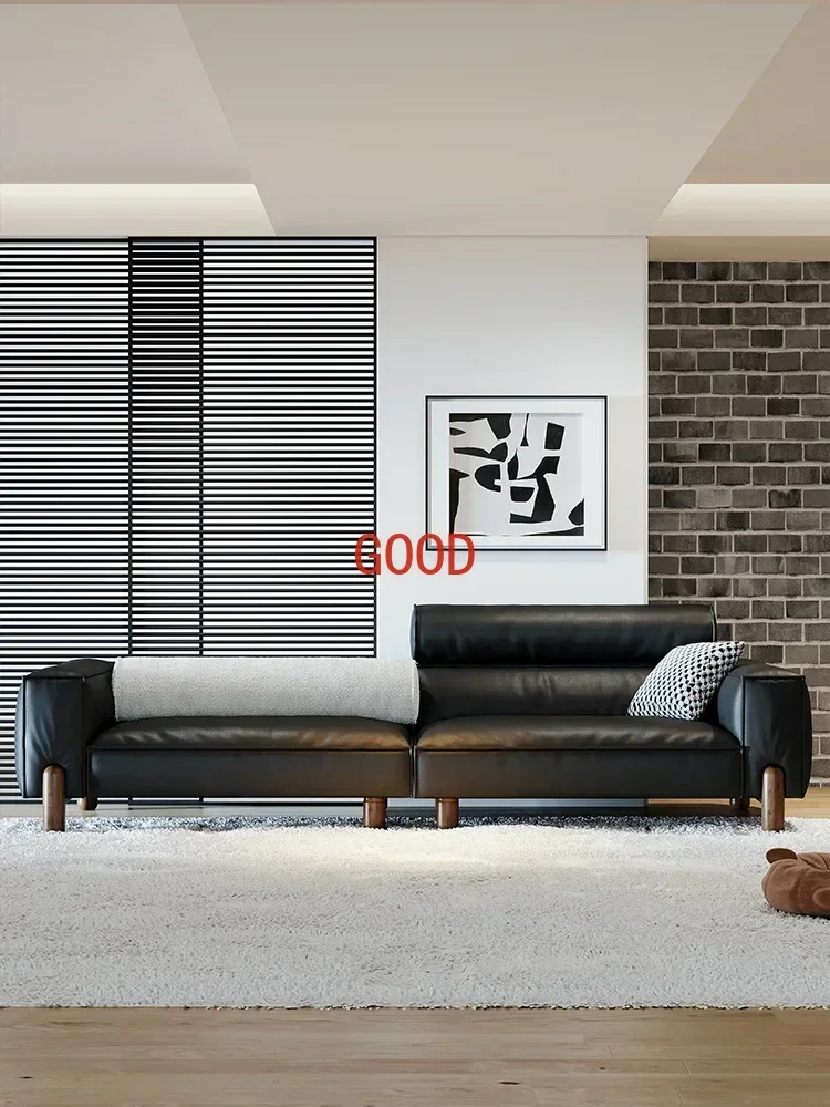 

Minimalist Black High-Grade Straight-Row Living Room Small Apartment Three-Seat Tofu Block Sofa