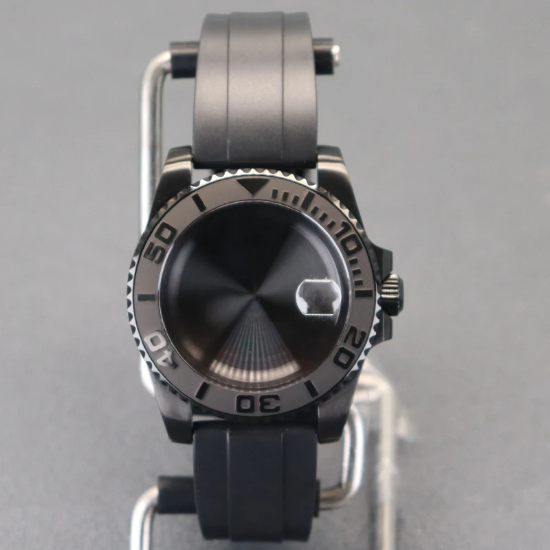 

40mm Water Resistance Watch Case Rubber Strap Sapphire Glass For Yacht Seiko Nh35 Nh36 Nh34 NH38 Eta 2824 Miyota 8215 Movements