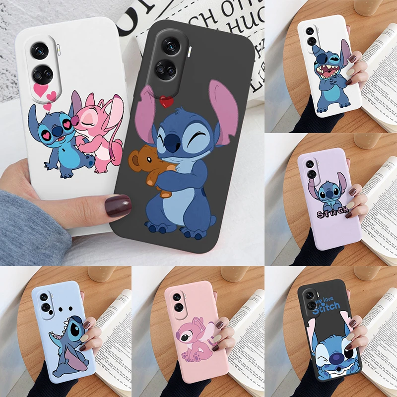 Happy Funny Stitch Angel Case For Honor 90 Lite Soft Back Cover Cartoon Cute Phone Funda For Honor 90Lite Coque TPU Lilo Anime