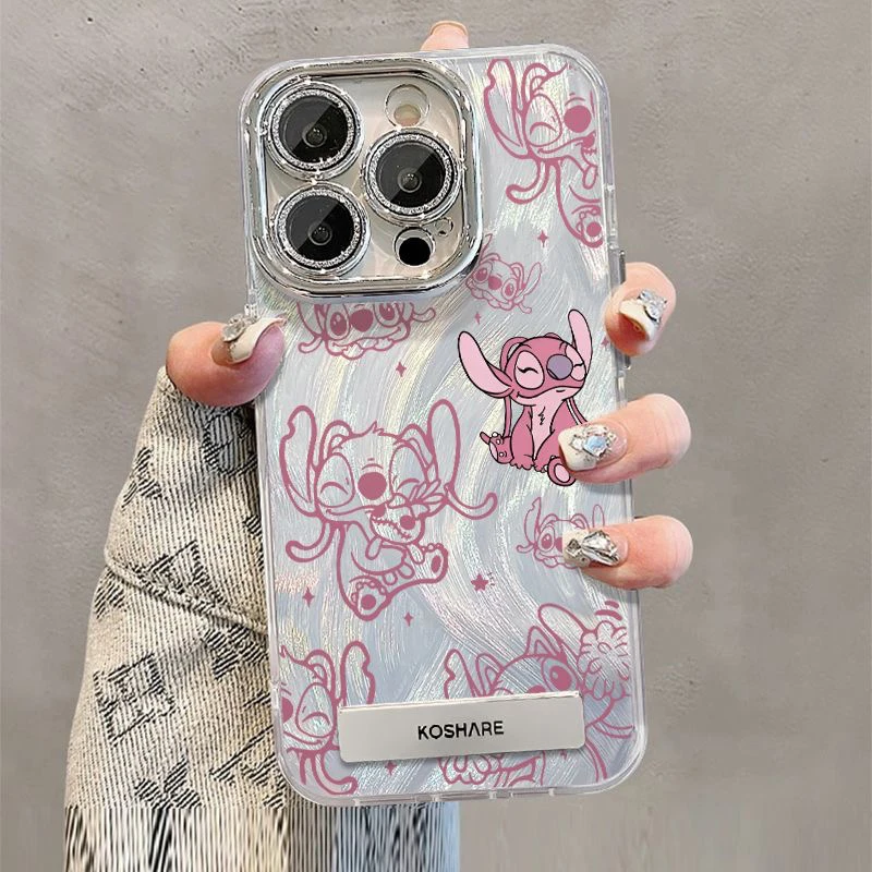 Disneies Pink Stitchs Case For Samsung Galaxy A73 A72 A55 A54 A53 A52 A34 A33 A32 A23 A14 A13 4G 5G Back Cover With Holder