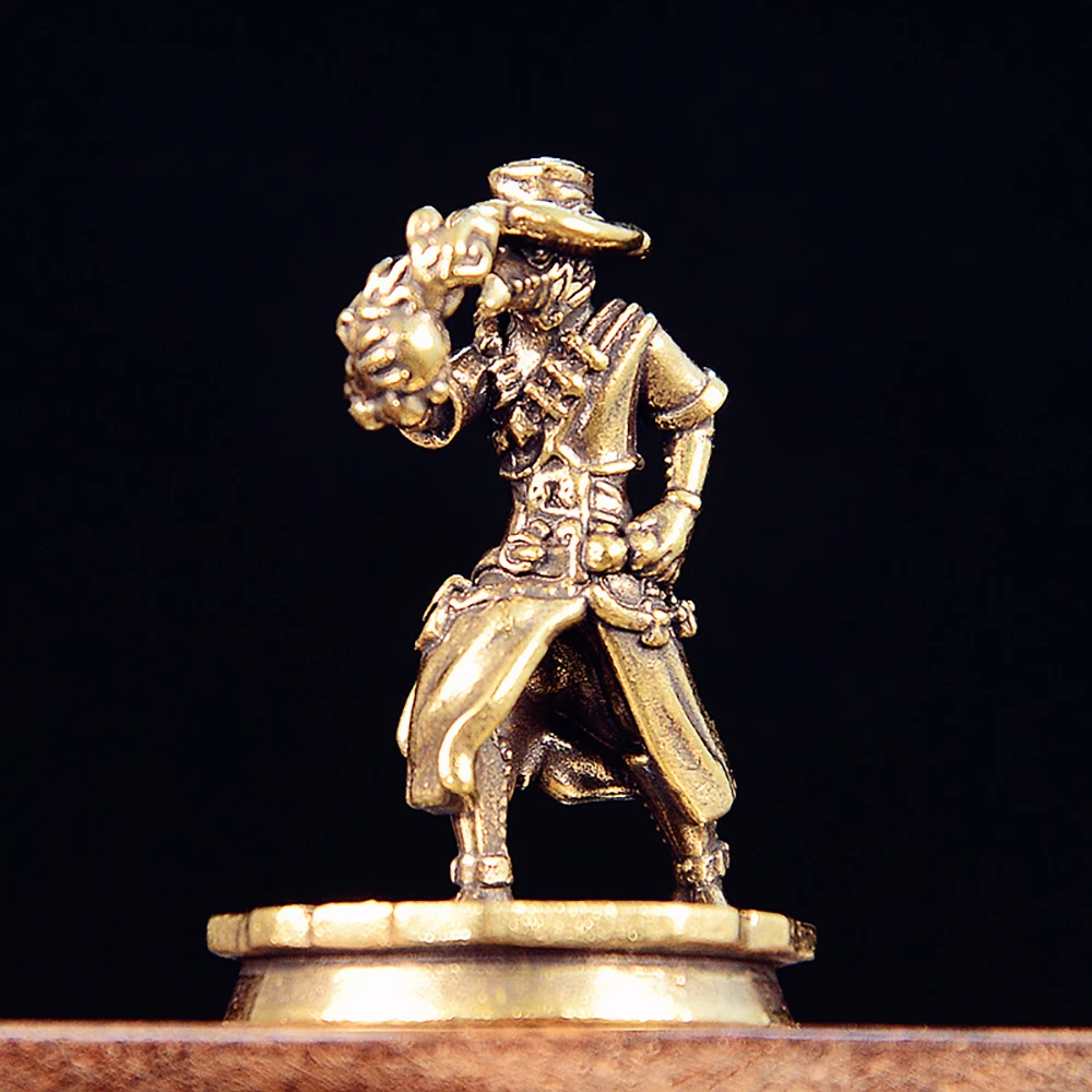 

Vintage Brass Made Western Cowboy Statue Mini Retro Character Model Desktop Figurine for Home Office Decor Ornament with Base