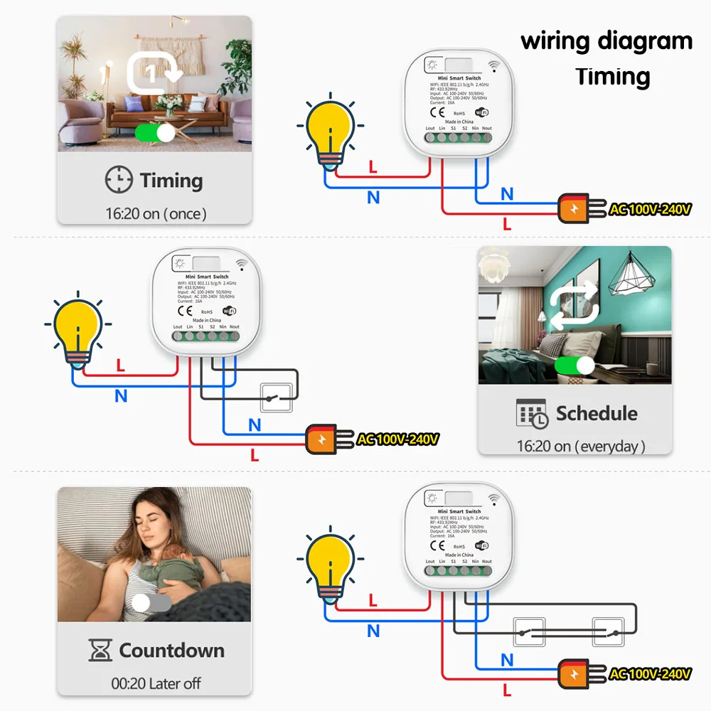 Wifi Rf Smart Light Kinetic Switch 433mhz Self Power Switch Tuya Rocker Switch No Battery Need AC 220V 16A Receiver,for Alexa
