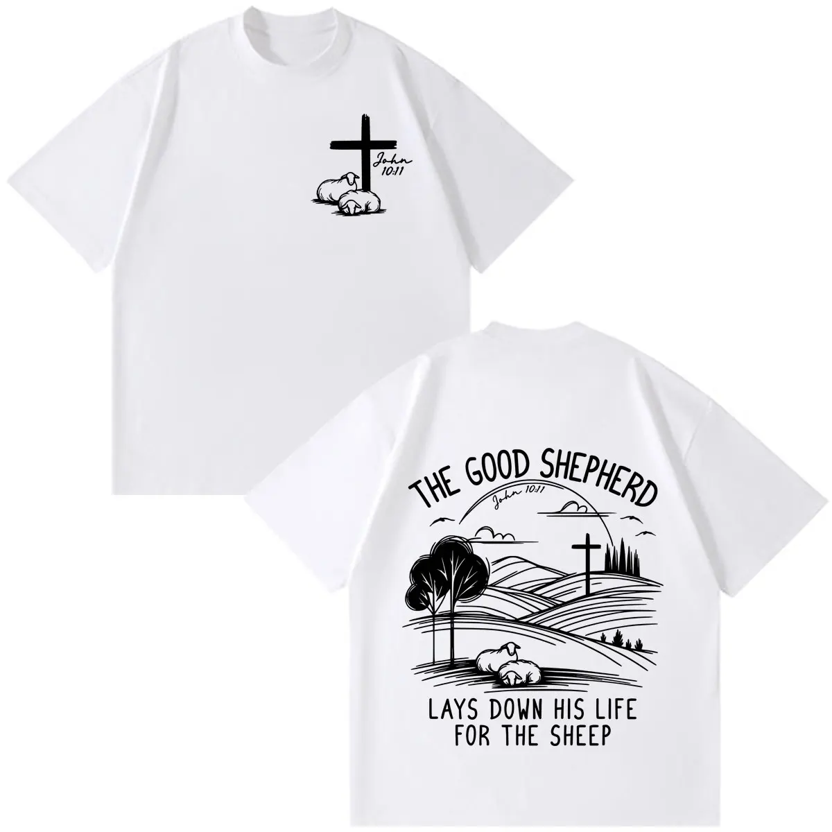 Good Shepherd Christian Bible Verse Fashion Graphics T-shirt Men Women Hip-hop T-shirts Loose Casual Cotton Oversized T-shirts