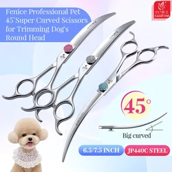 Fenice Professional 6.5/7.5 Inch Super Big Curved Scissors 45°  Curved Scissors for Trimming Dog's Round Head Pet Grooming Tools