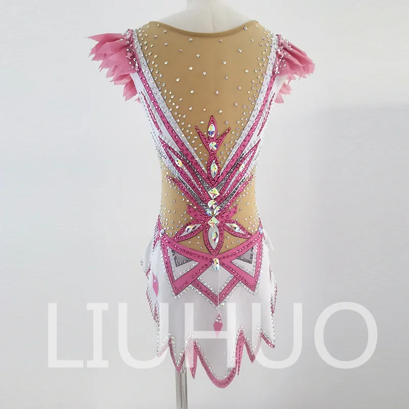 Justaucorps de gymnastique rythmique LIUHUO rose blanc performance de pom-pom girl compétitif pour les filles