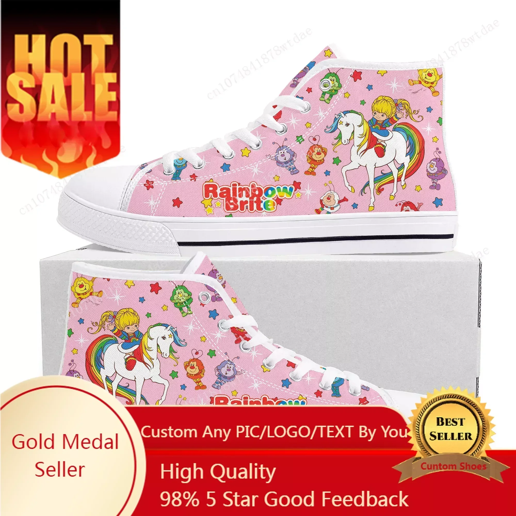 Brite High Top Sneakers Mens Womens Rainbow High Quality Canvas Sneaker Cute Comics Manga Couple Customized Shoes