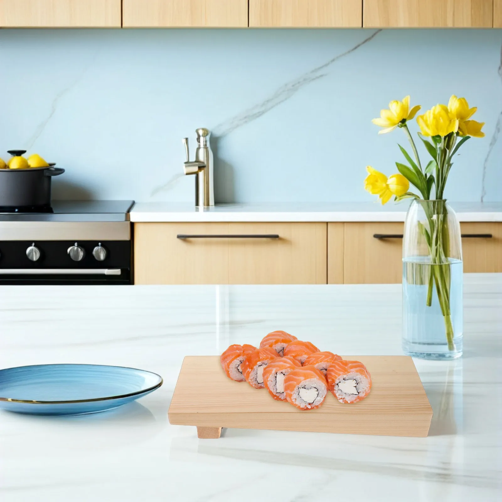 

Wooden Sushi Serving Tray Japanese Style Rectangular Platter Natural Grain Sashimi Board Snack Appetizer Tray Kitchen