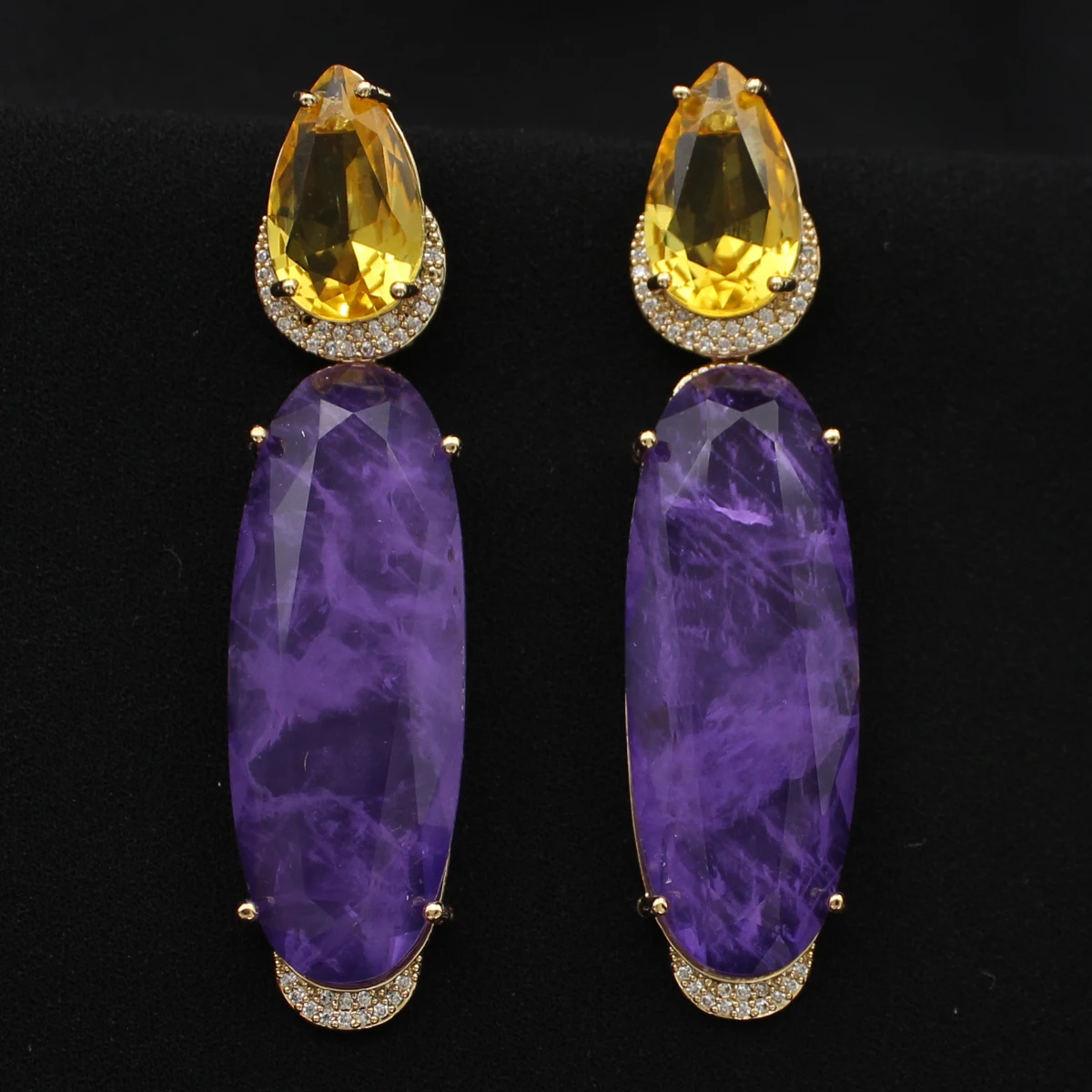 Luxury Earrings for Women Trendy Zircon Purple Flower Water Drop Dangling Earrings Wedding Bride Jewelry Gift Female