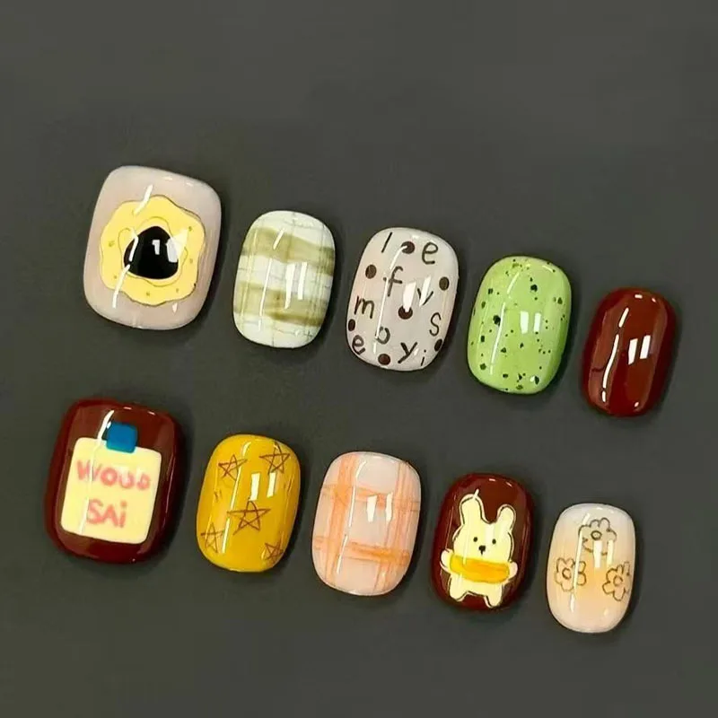 30 pzas Uñas postizas con efecto ojo de gato en negro y rosa, diseño de caritas, cortas cuadradas, cobertura completa para mujeres y niñas 3