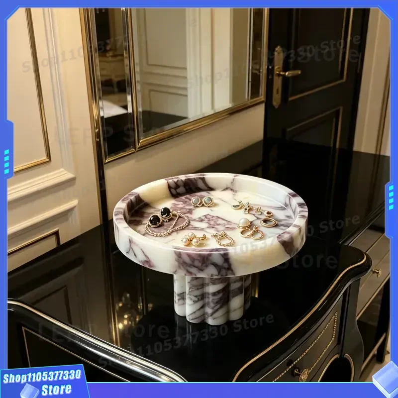 Luxury Natural Marble Storage Tray Art Deco Style Jewelry Perfume Organizer for Dresser Bathroom Kitchen Home Decor Box Art