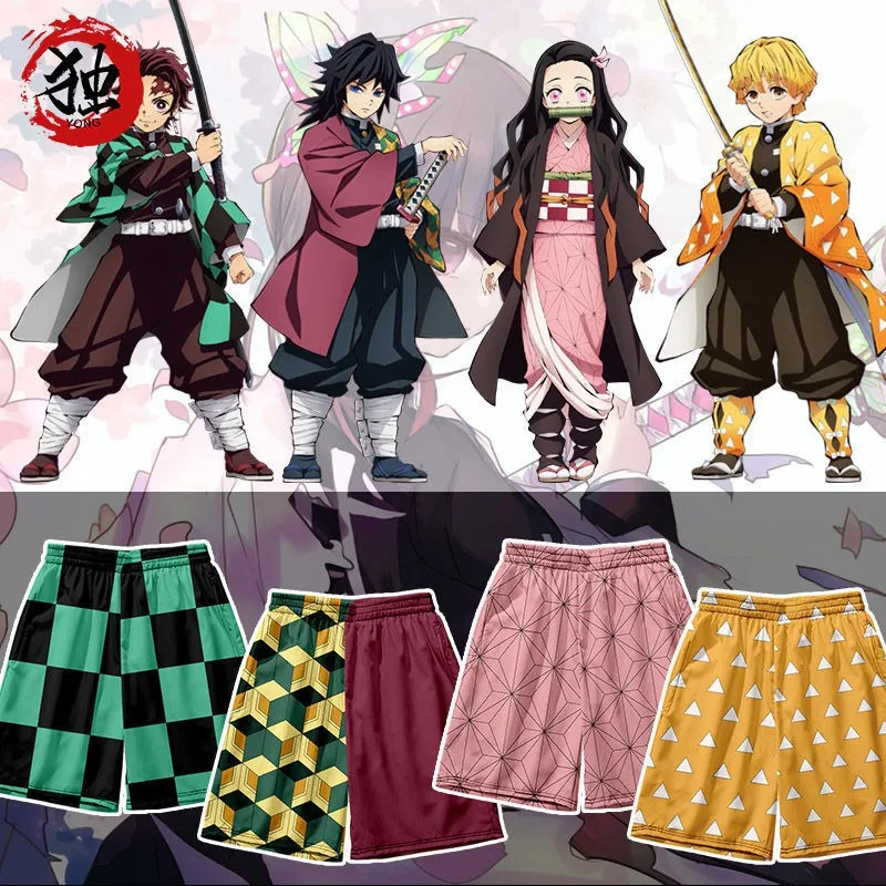 Demon Slayer Tanjiro Kamado Giyu Tomioka Agatsuma Zenitsu Shorts Anime Peripheral Cute Cartoon Plus Size Beach Pants Kawaii