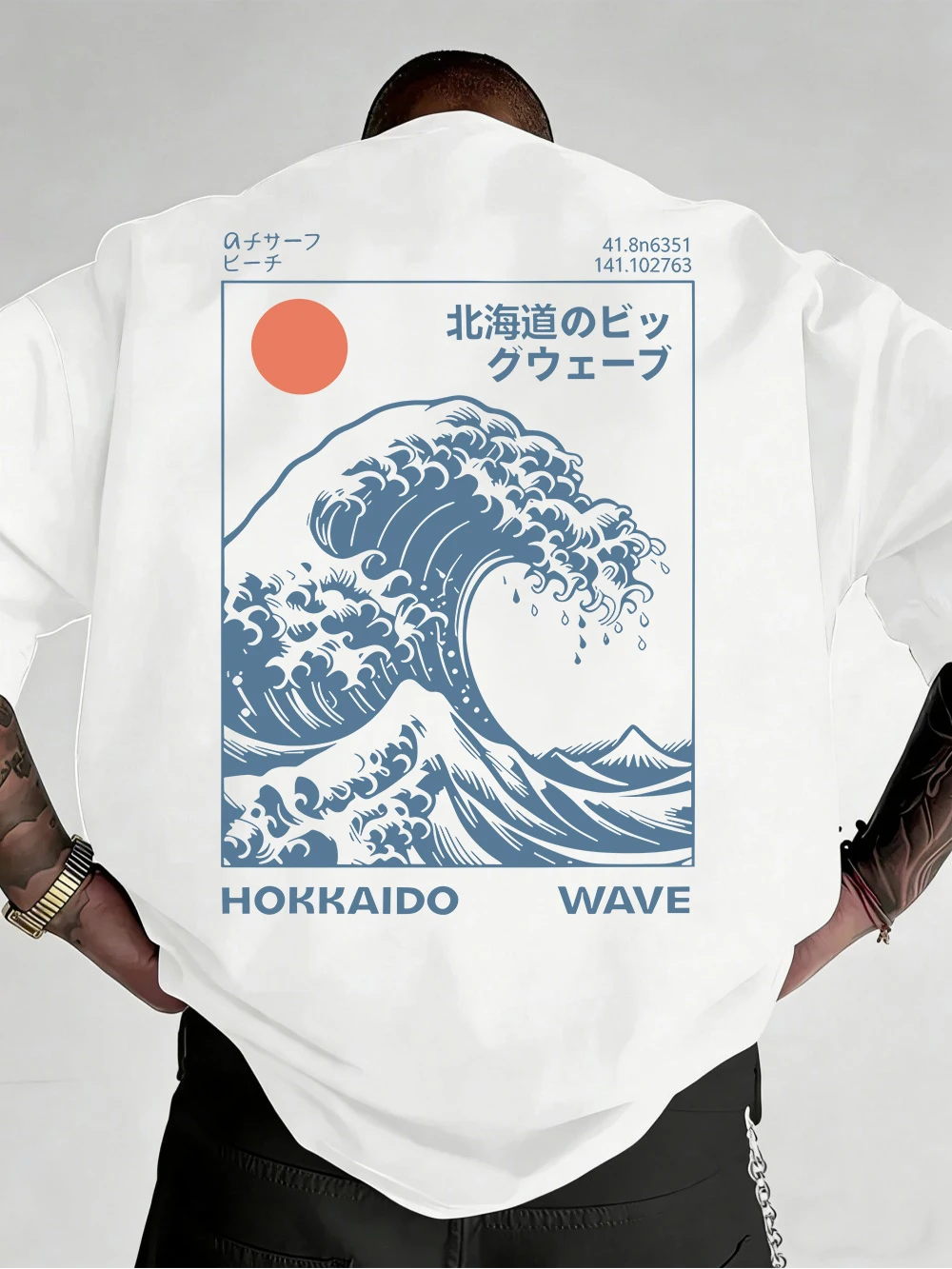 Japanese Hokkaido Waves Printing Cotton T-Shirts Mens Summer Soft Oversized T Shirts O-Neck Short Sleeve Tops Basic Male Clothes