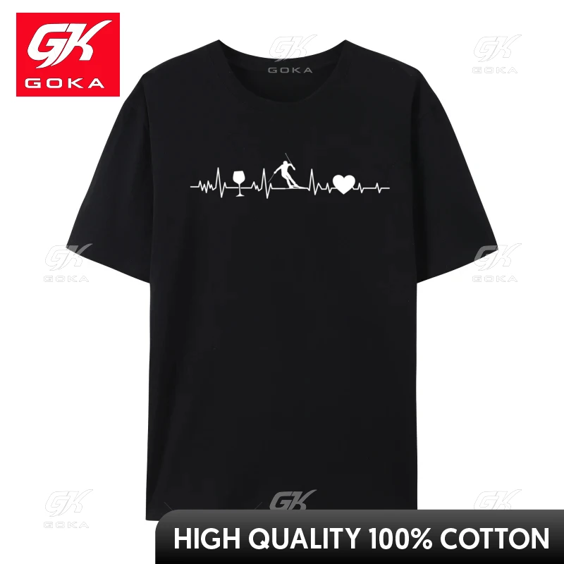 Skiing Heartbeat Wine Red Wine Skier Skiing Heartbeat Boy Simple Driver or Racing Fan Tshirts Design T Shirt Designer T-Shirt