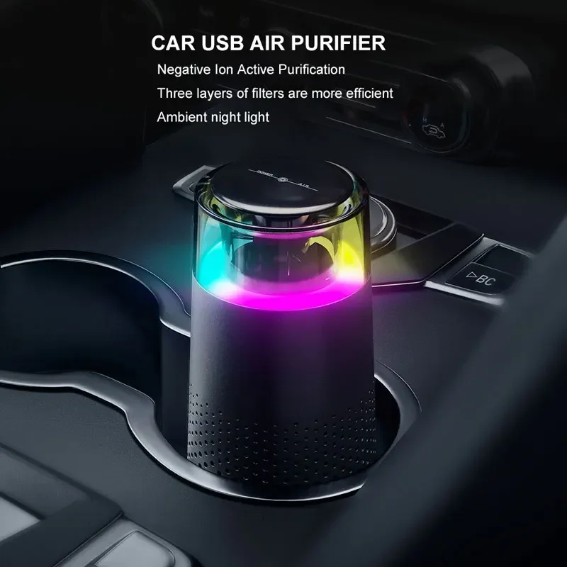 Air Purifier Devices for Car with Usb Colorful Night Light Touch Screen Multi-layer filter Odor Removal Negative Ions Generator