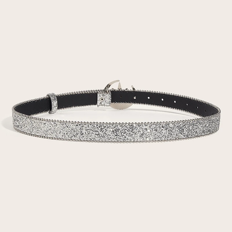 Rhinestone Buckle Belt Shiny Sequin Punk Metal Belt Fashion Personalised Jeans Belt Clothing Accessories