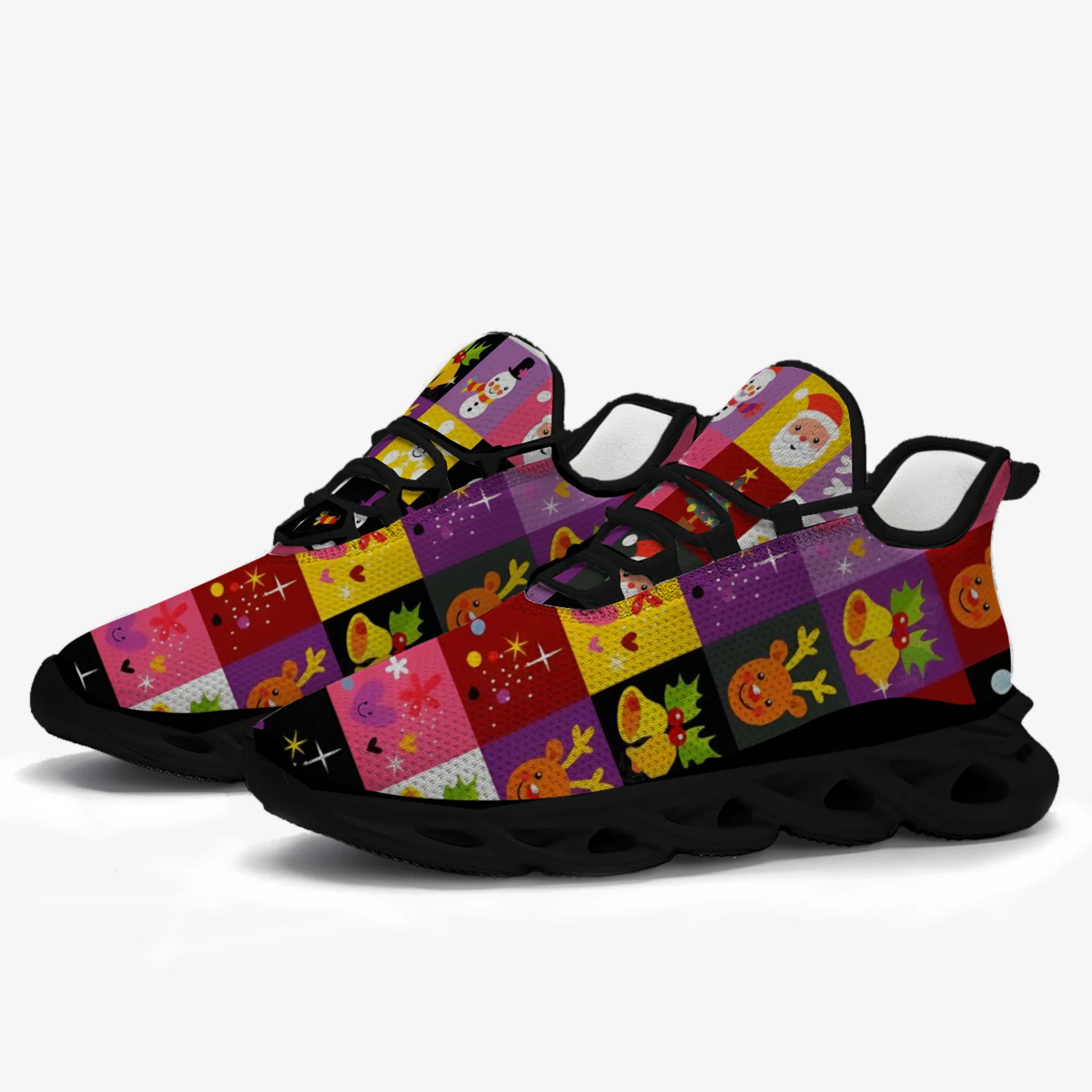 

Christmas holiday element printed casual sports shoes for men and women, lightweight walking and running shoes with mesh laces