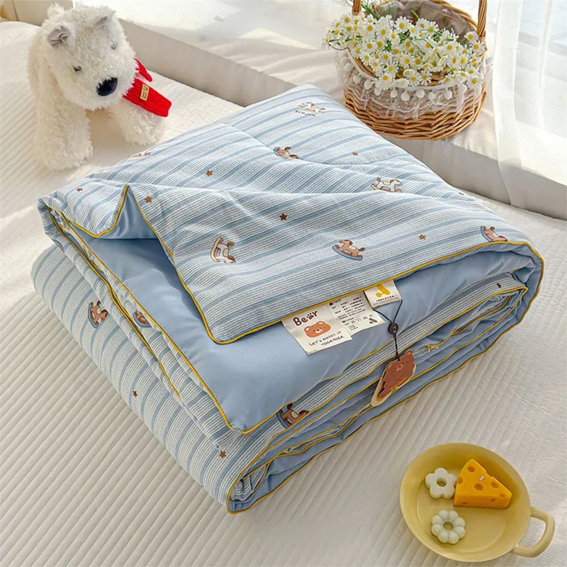 Cartoon Printed Wrinkled Yarn Summer Quilts Cozy Single and Double Air-Conditioned Quilt Cooling Breathable Home Soft Bedspread
