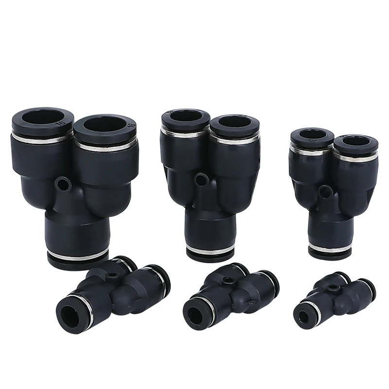 5Pcs PY6 Shape 3 Way Tee 6mm Tube Air Pneumatic Quick Fittings Black